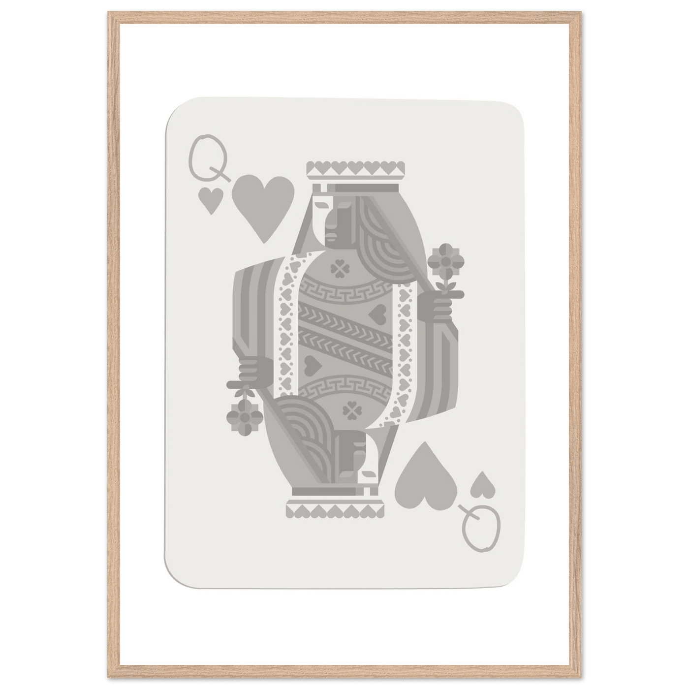 Queen of Hearts Poker Card Print - Grey & White Framed Art, Eco-Friendly Wood Frame in Multiple Sizes - Vibrantwalls