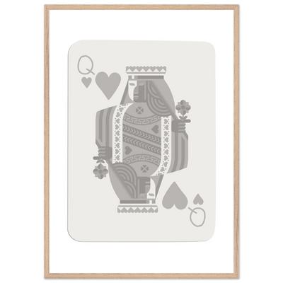 Queen of Hearts Poker Card Print - Grey & White Framed Art, Eco-Friendly Wood Frame in Multiple Sizes - Vibrantwalls