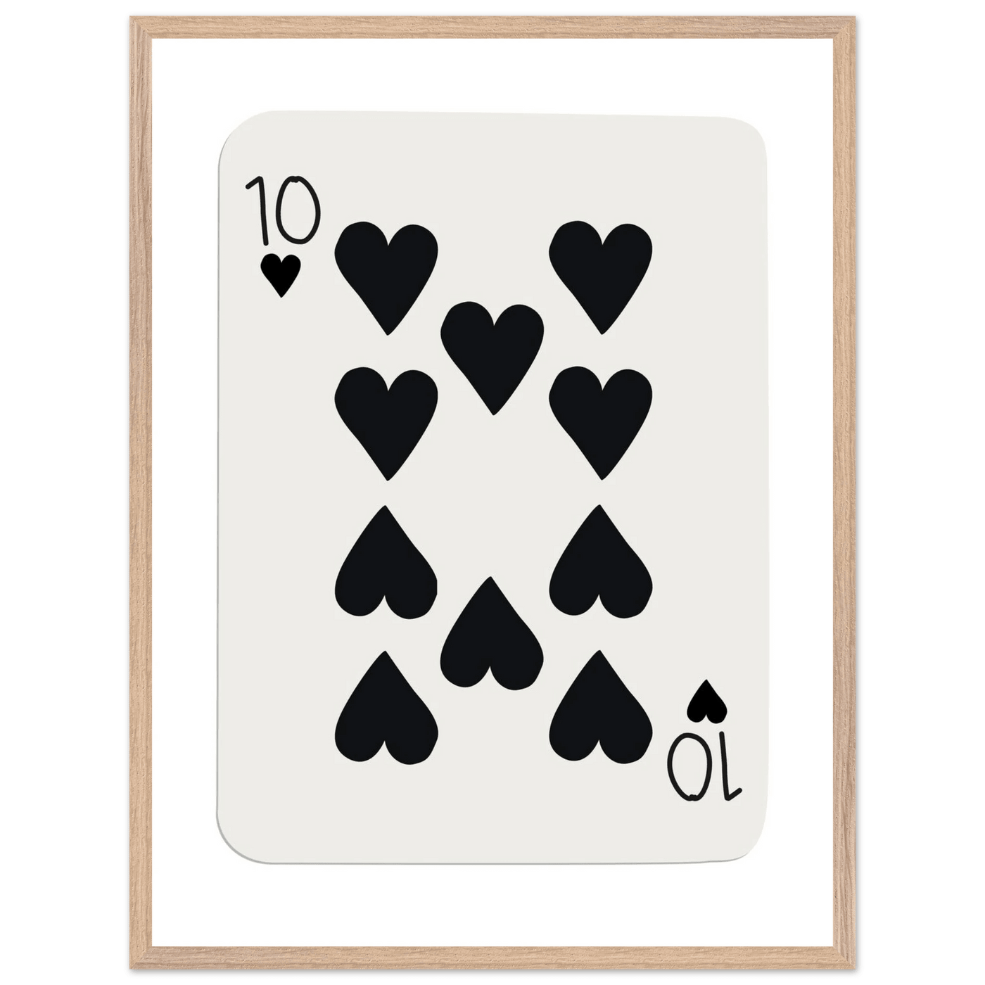 Minimalist Ten of Hearts Poker Card Print - Mounted Framed Poster Art, Eco-Friendly Wood Frame - Vibrantwalls