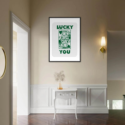 Lucky You Poker King of Hearts Print - Mounted Eco-Friendly Framed Poster Art in Dark Green - Vibrantwalls