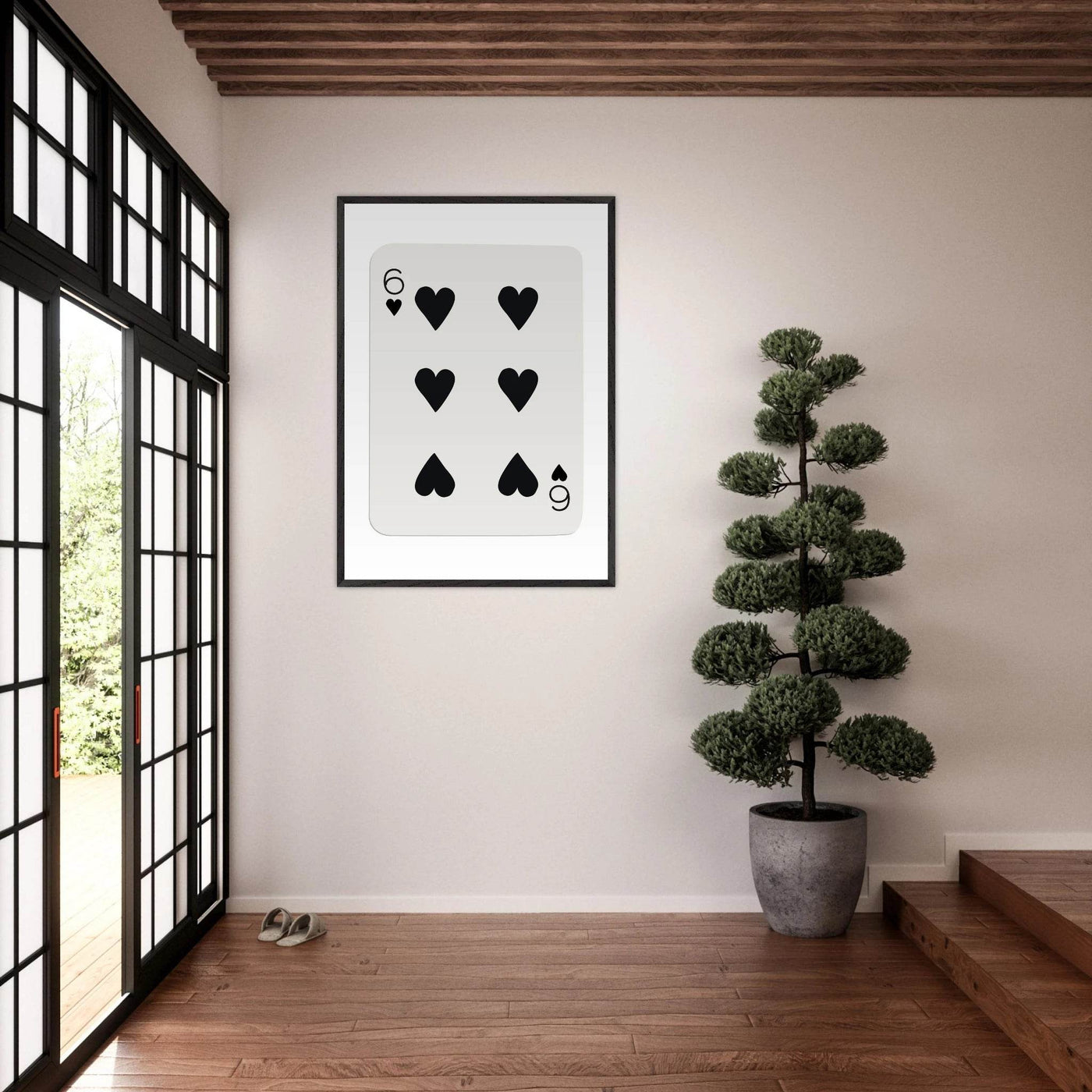 Six of Hearts Poker Card Print - Mounted Framed Poster Art, Eco-Friendly Wood Frame in Your Choice of Frame & Size - Vibrantwalls