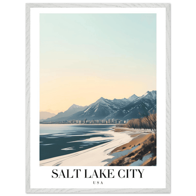 Salt Lake City Framed Poster – Modern Winter Landscape Art with Wood Frame - Vibrantwalls