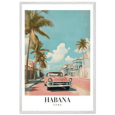 Habana Cuba Framed Poster – Vintage Pink Car Travel Art with Wooden Frame - Vibrantwalls