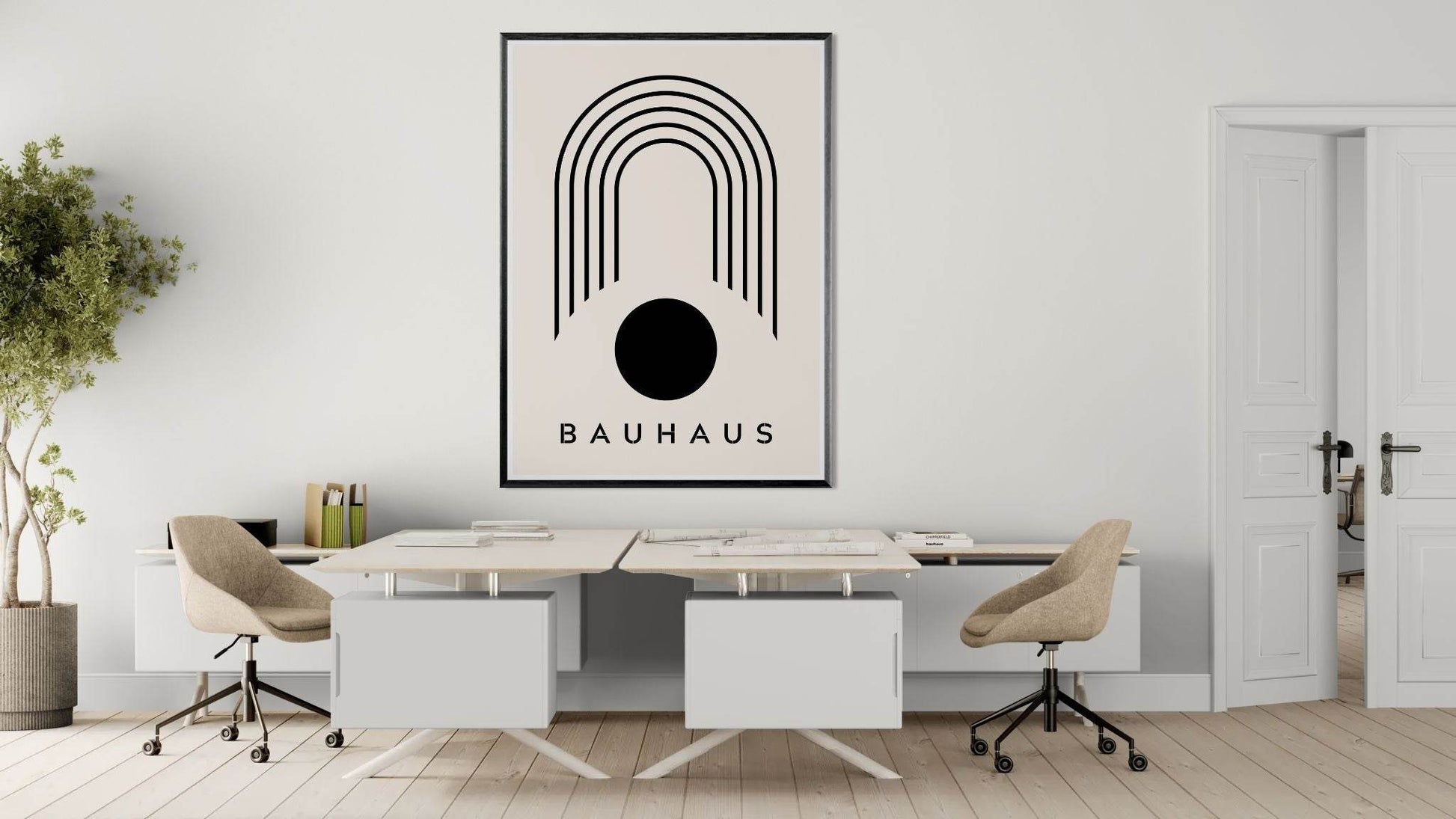Bauhaus Black Beige Arch Circle Movement Style Design Wall Art - Vibrantwalls