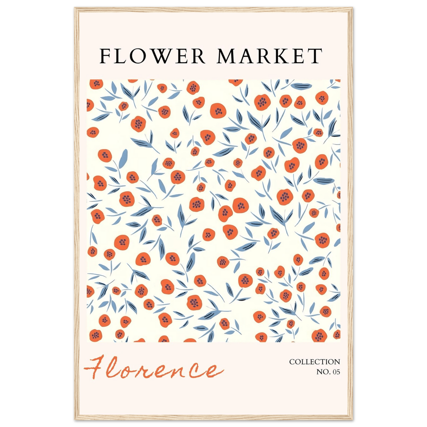 Florence Flower Market Art Print – Vibrant Orange Poppies & Blue Leaves | Framed & Ready-to-Hang Wall Art - Vibrantwalls