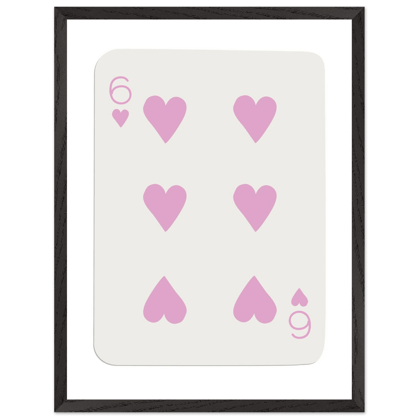 Minimalist Pink Six of Hearts Poker Card Print - Mounted Framed Eco-Friendly Wood Art - Vibrantwalls