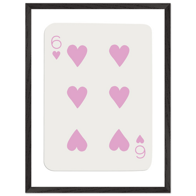 Minimalist Pink Six of Hearts Poker Card Print - Mounted Framed Eco-Friendly Wood Art - Vibrantwalls