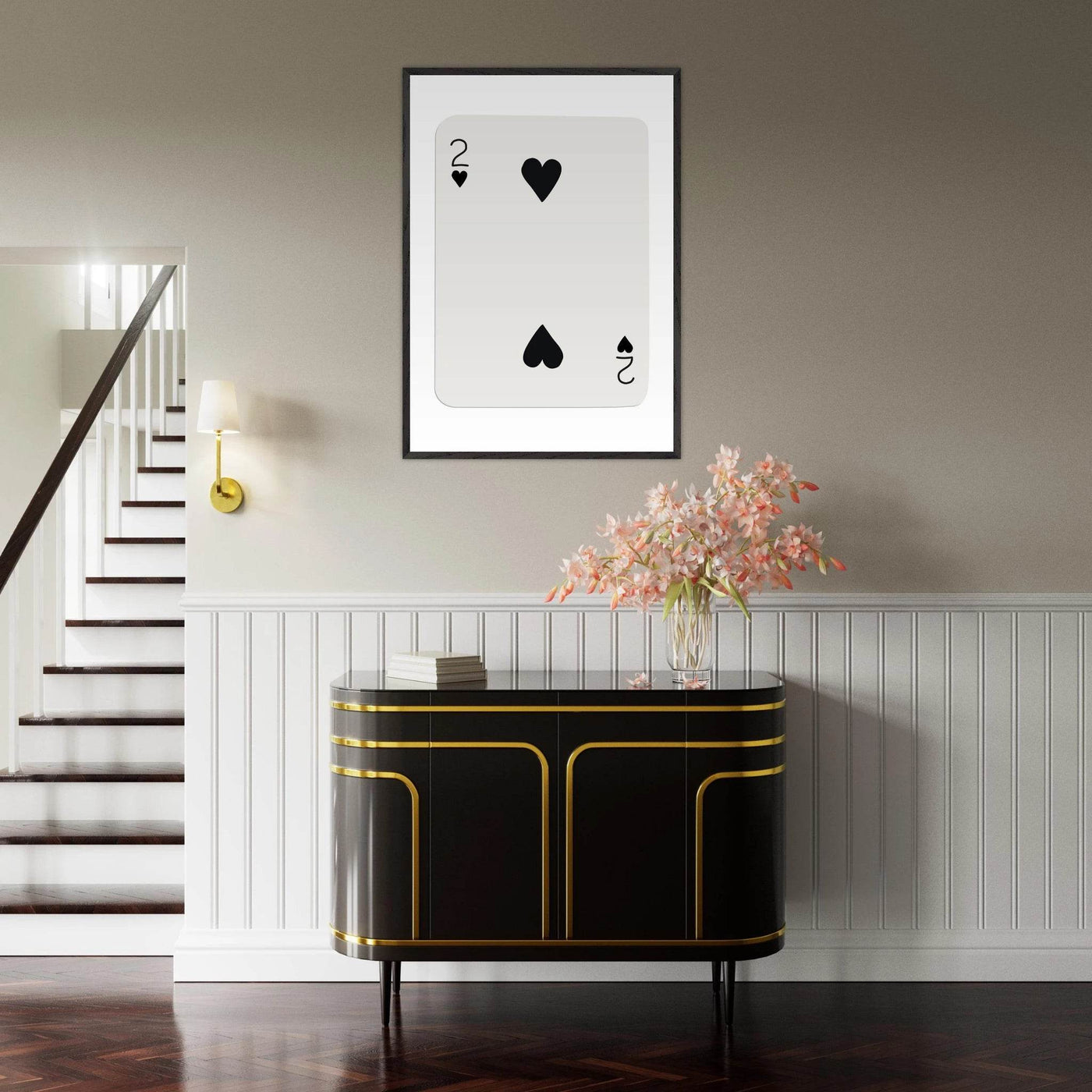 Minimalist Two of Hearts Poker Card Art Print - Framed Eco-Friendly Wooden Poster - Vibrantwalls