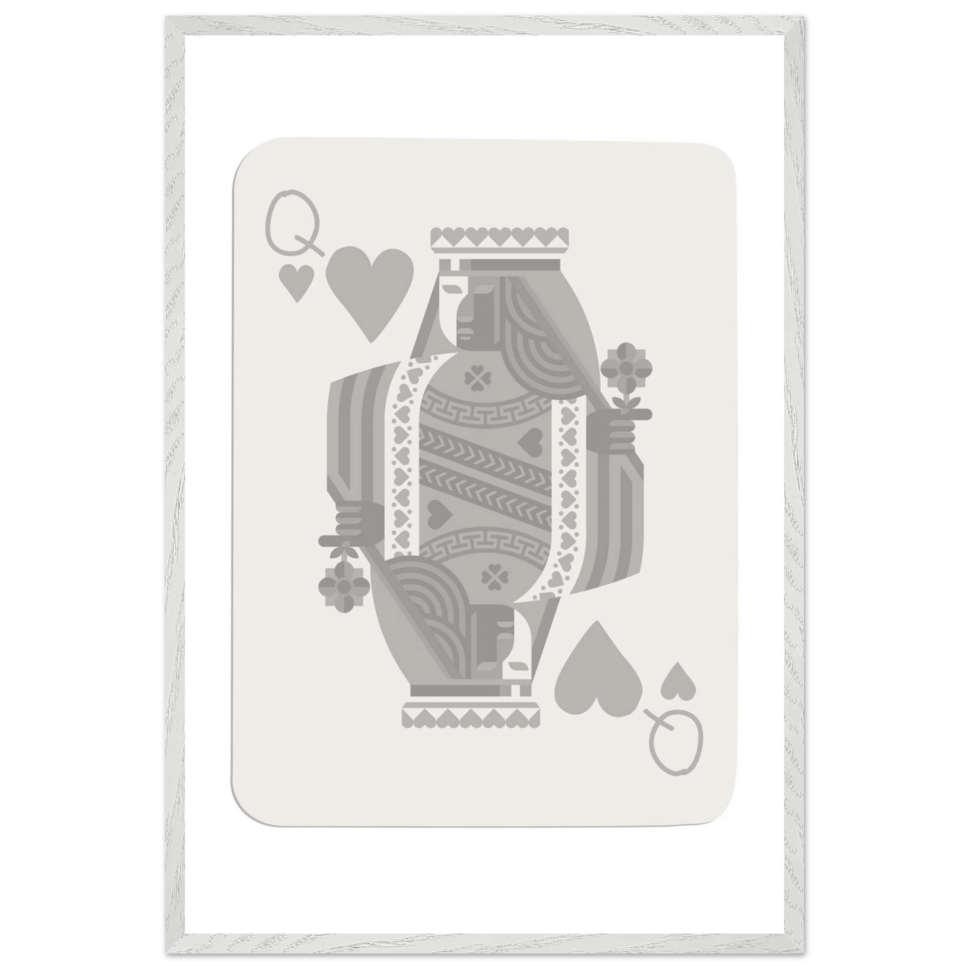 Queen of Hearts Poker Card Print - Grey & White Framed Art, Eco-Friendly Wood Frame in Multiple Sizes - Vibrantwalls