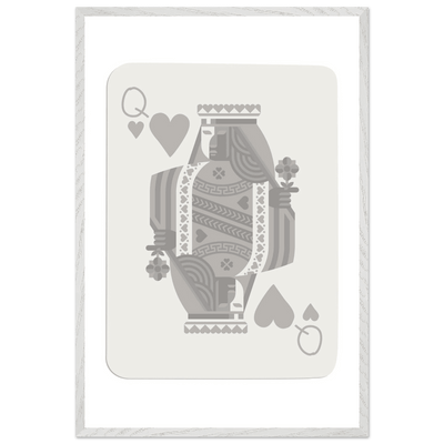 Queen of Hearts Poker Card Print - Grey & White Framed Art, Eco-Friendly Wood Frame in Multiple Sizes - Vibrantwalls