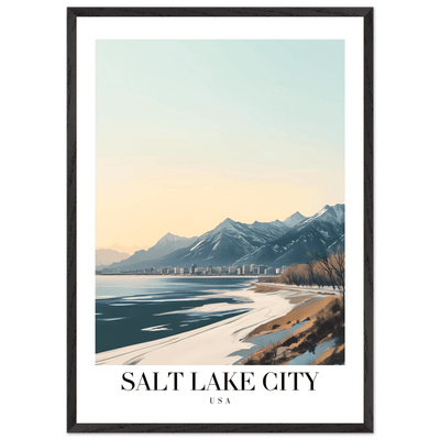 Salt Lake City Framed Poster – Modern Winter Landscape Art with Wood Frame - Vibrantwalls