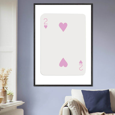 Minimalist Pink Two of Hearts Poker Card Art Print - Framed & Mounted Eco-Friendly Decor, Custom Sizes Available - Vibrantwalls