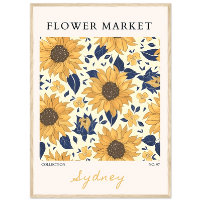 Vibrant Sunflower & Navy Floral Framed Poster – 'Flower Market Sydney' Collection | Ready-to-Hang Wall Art - Vibrantwalls