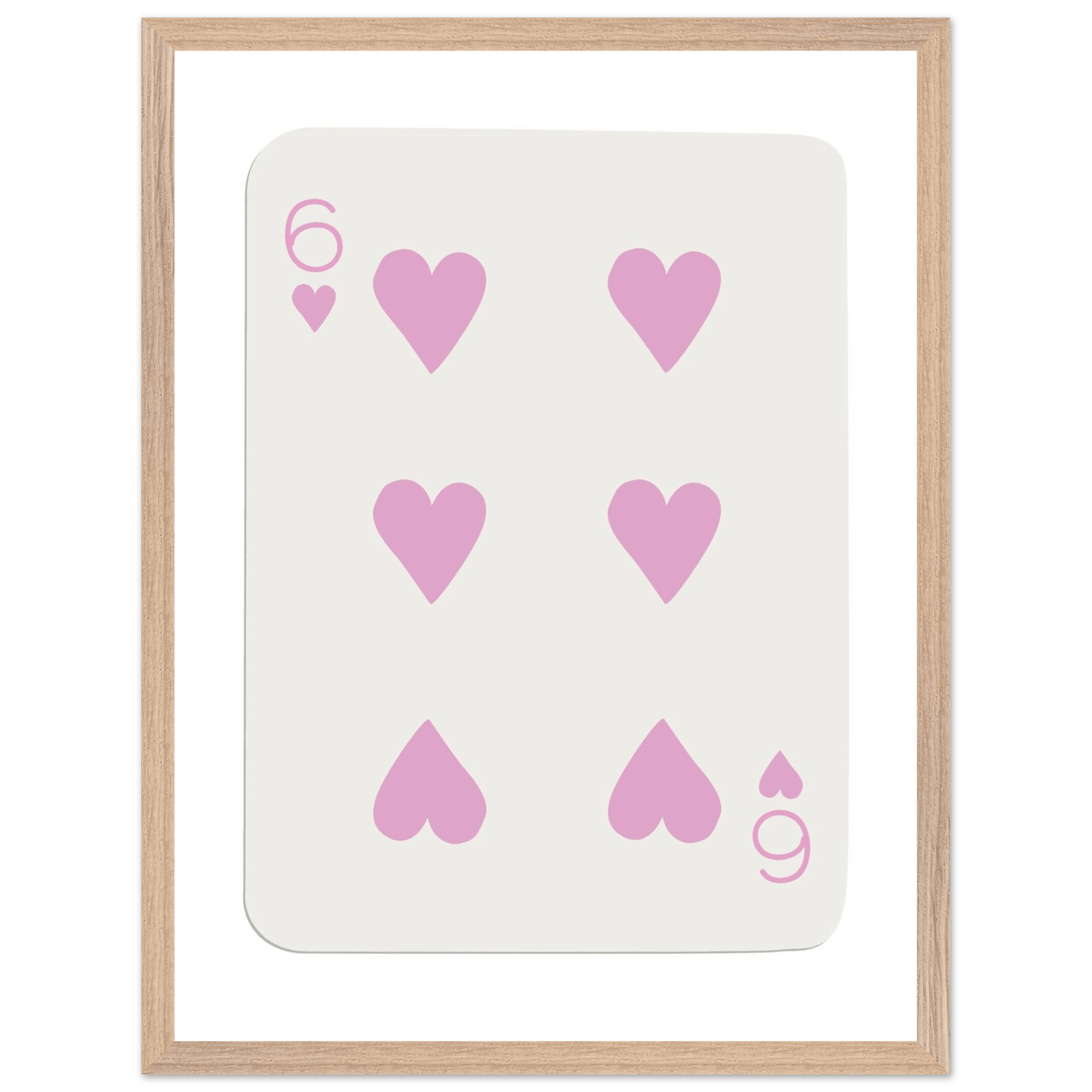 Minimalist Pink Six of Hearts Poker Card Print - Mounted Framed Eco-Friendly Wood Art - Vibrantwalls