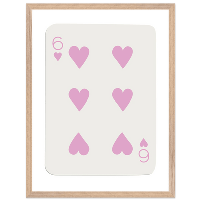 Minimalist Pink Six of Hearts Poker Card Print - Mounted Framed Eco-Friendly Wood Art - Vibrantwalls