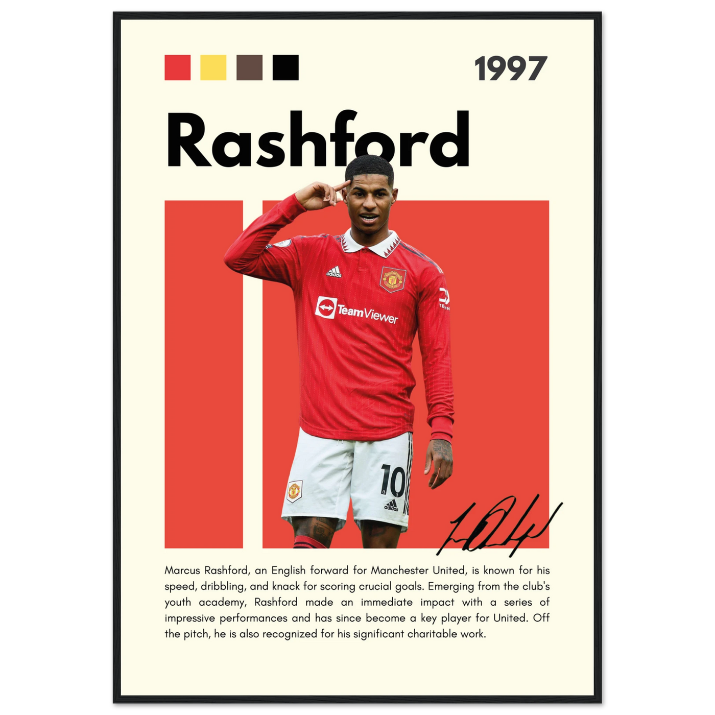 Marcus Rashford Manchester United Soccer Framed Poster – Iconic Red Devil Art Print 70x100 cm 28x40″ Black frame Vibrantwalls