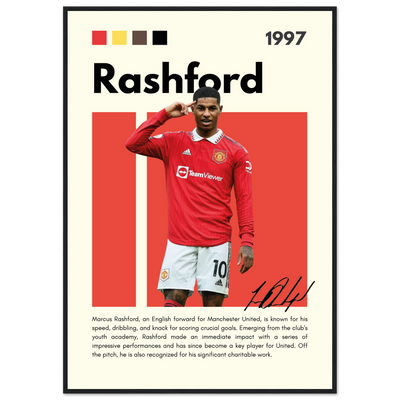 Marcus Rashford Manchester United Soccer Framed Poster – Iconic Red Devil Art Print 70x100 cm 28x40″ Black frame Vibrantwalls