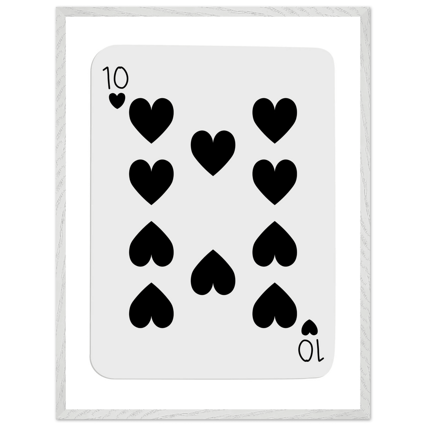 Minimalist Ten of Hearts Poker Card Print - Mounted Framed Eco-Friendly Wall Art for Game Rooms & Modern Decor - Vibrantwalls