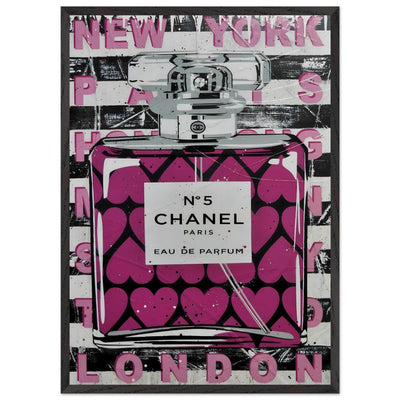 Chanel No. 5 Pink Hearts Pop Art Print in Premium Mounted Frame - Vibrantwalls