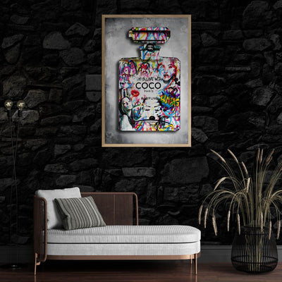Vibrant Pop Art Chanel Perfume Bottle Print - Graffiti Chic Wall Decor for Fashion Lovers - Vibrantwalls