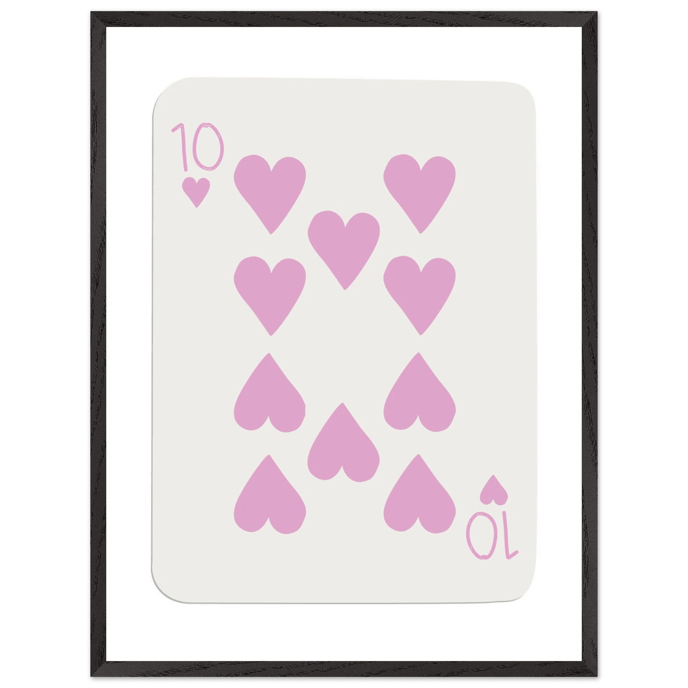 Ten of Hearts Poker Card Print - Soft Pink & Cream Mounted Framed Poster Art, Eco-Friendly Wood Frame - Vibrantwalls