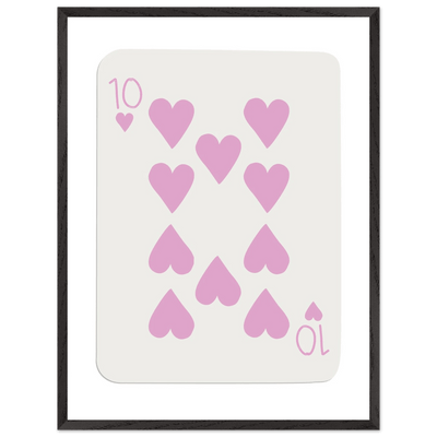 Ten of Hearts Poker Card Print - Soft Pink & Cream Mounted Framed Poster Art, Eco-Friendly Wood Frame - Vibrantwalls