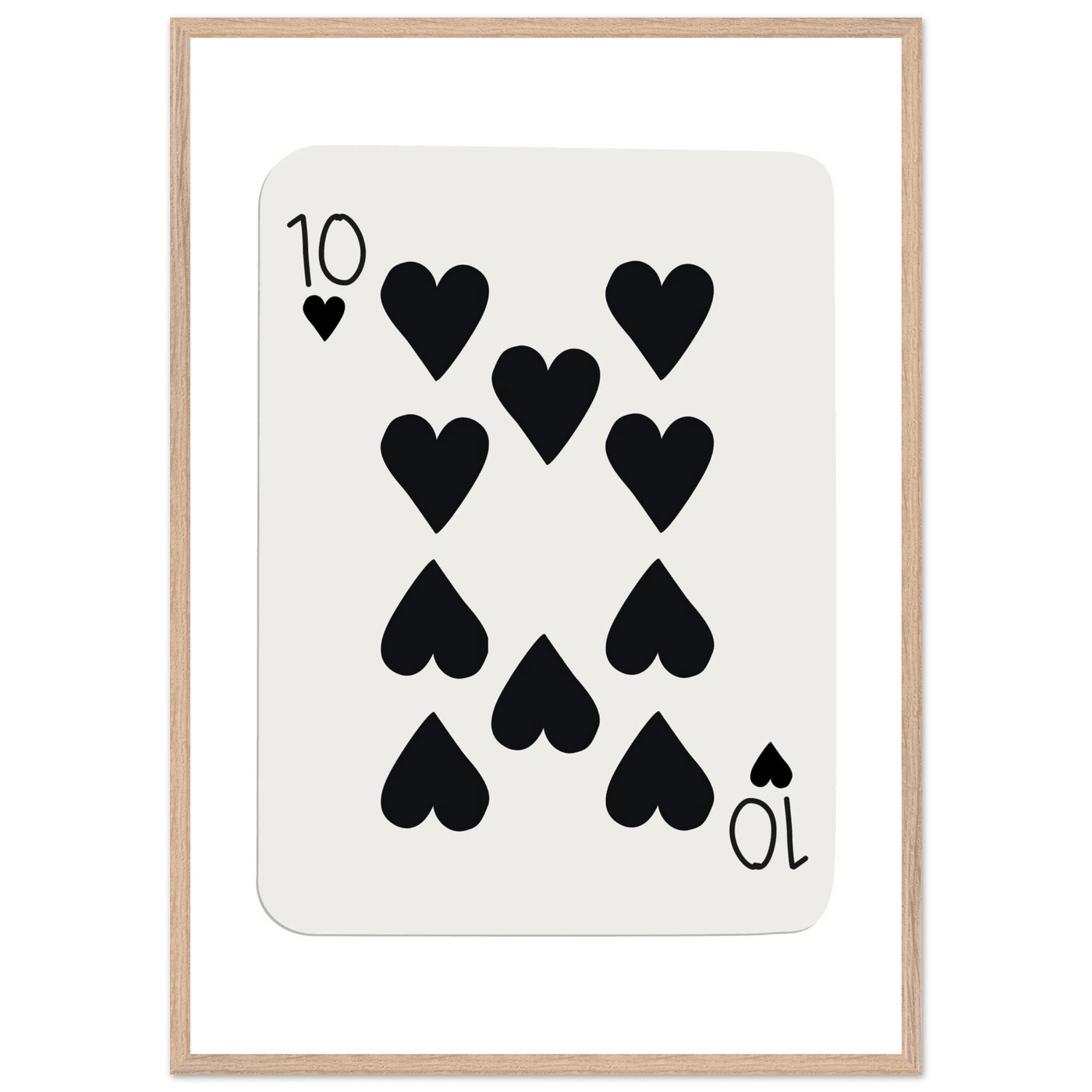 Minimalist Ten of Hearts Poker Card Print - Mounted Framed Poster Art, Eco-Friendly Wood Frame - Vibrantwalls