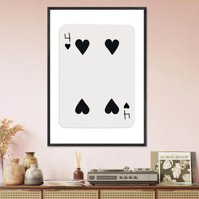 Minimalist Four of Hearts Poker Card Print - Mounted Framed Poster Art, Eco-Friendly Wood Frame - Vibrantwalls