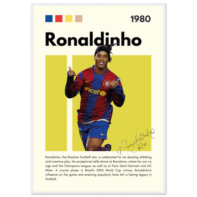 Ronaldinho Barcelona Football Legend Framed Brazil Poster 70x100 cm 28x40″ White frame Vibrantwalls