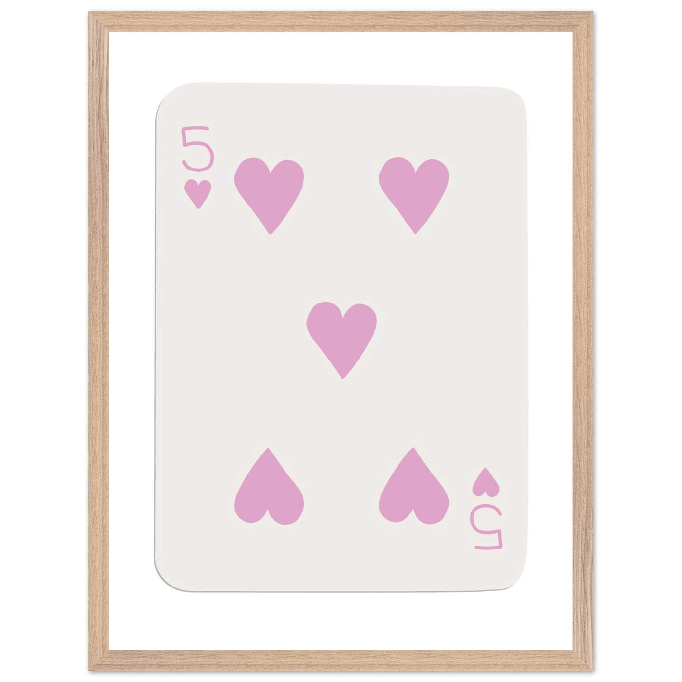Five of Hearts Poker Card Print - Soft Pink Framed Poster Art, Eco-Friendly Wood Frame - Vibrantwalls
