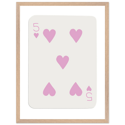 Five of Hearts Poker Card Print - Soft Pink Framed Poster Art, Eco-Friendly Wood Frame - Vibrantwalls