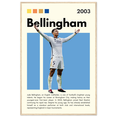 Jude Bellingham Real Madrid Football Poster – Modern Pop Art Print in Your Choice of Frame 60x90 cm 24x36″ Wood frame Vibrantwalls