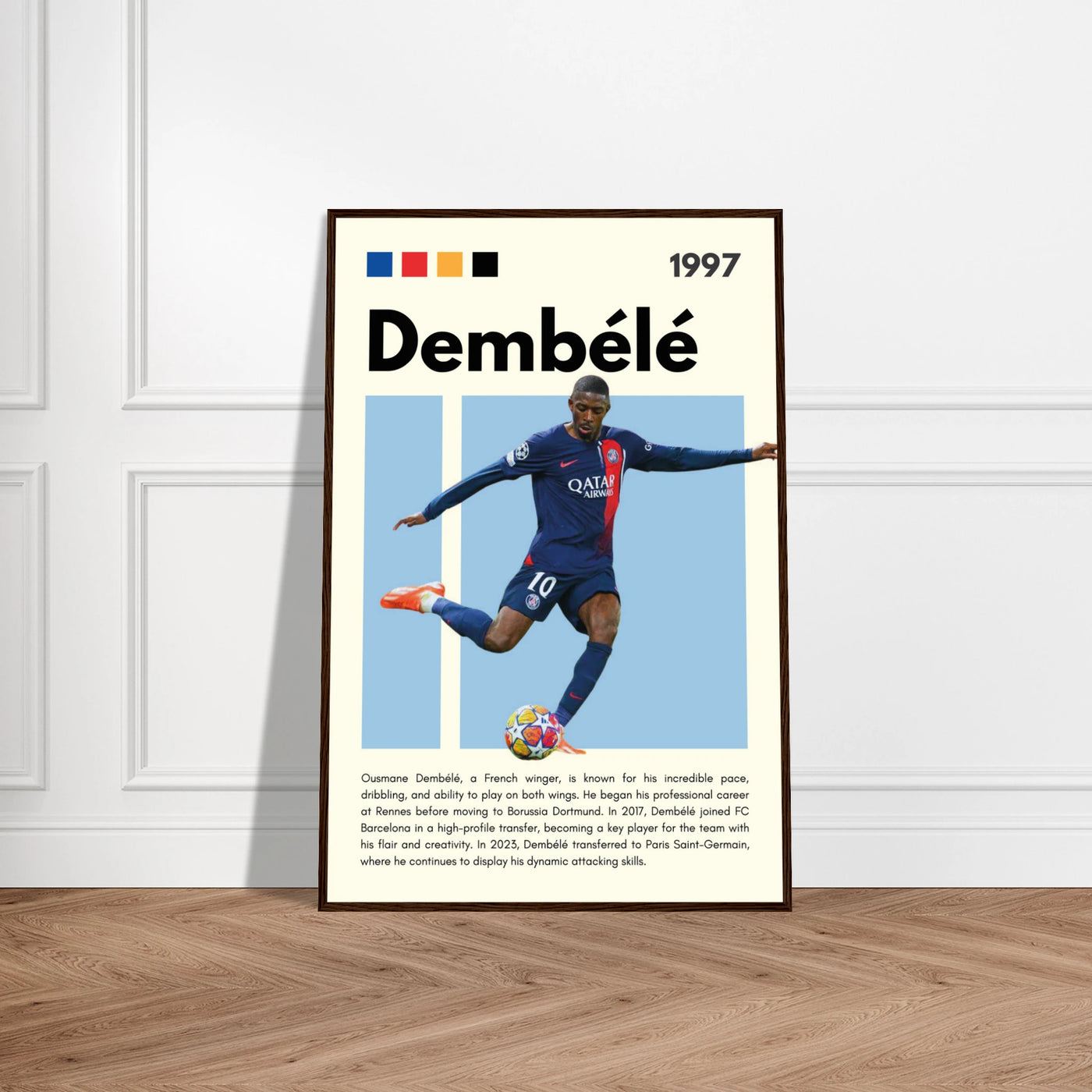 Ousmane Dembélé PSG Soccer Framed Poster – Dynamic Football Art Print in Multiple Sizes & Frame Styles Vibrantwalls