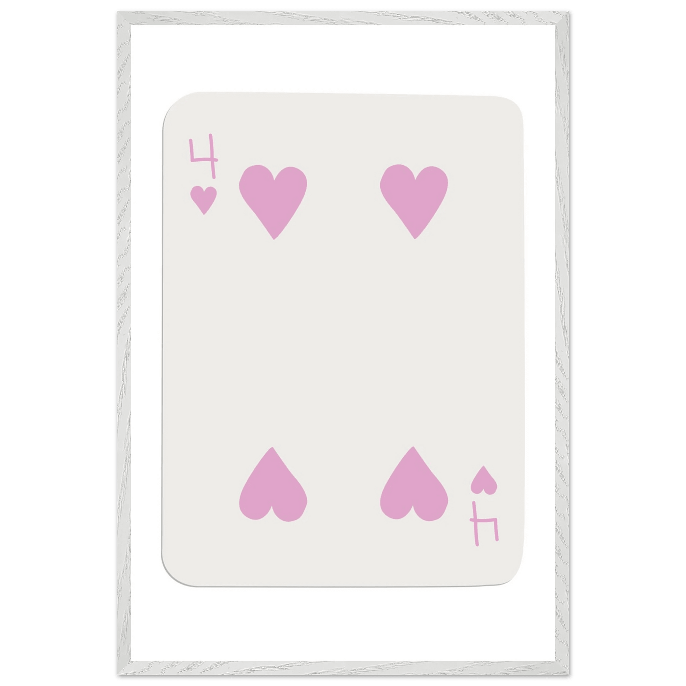 Four of Hearts Pastel Pink - Mounted Framed Poker Card Art, Eco-Friendly Wood Frame in Custom Sizes - Vibrantwalls