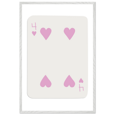 Four of Hearts Pastel Pink - Mounted Framed Poker Card Art, Eco-Friendly Wood Frame in Custom Sizes - Vibrantwalls