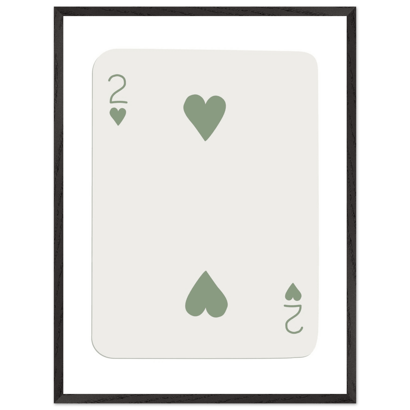 Minimalist Two of Hearts Poker Card Print - Sage Green & Cream Framed Art for Modern Decor, Eco Wood Frame - Vibrantwalls