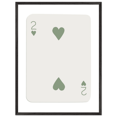 Minimalist Two of Hearts Poker Card Print - Sage Green & Cream Framed Art for Modern Decor, Eco Wood Frame - Vibrantwalls