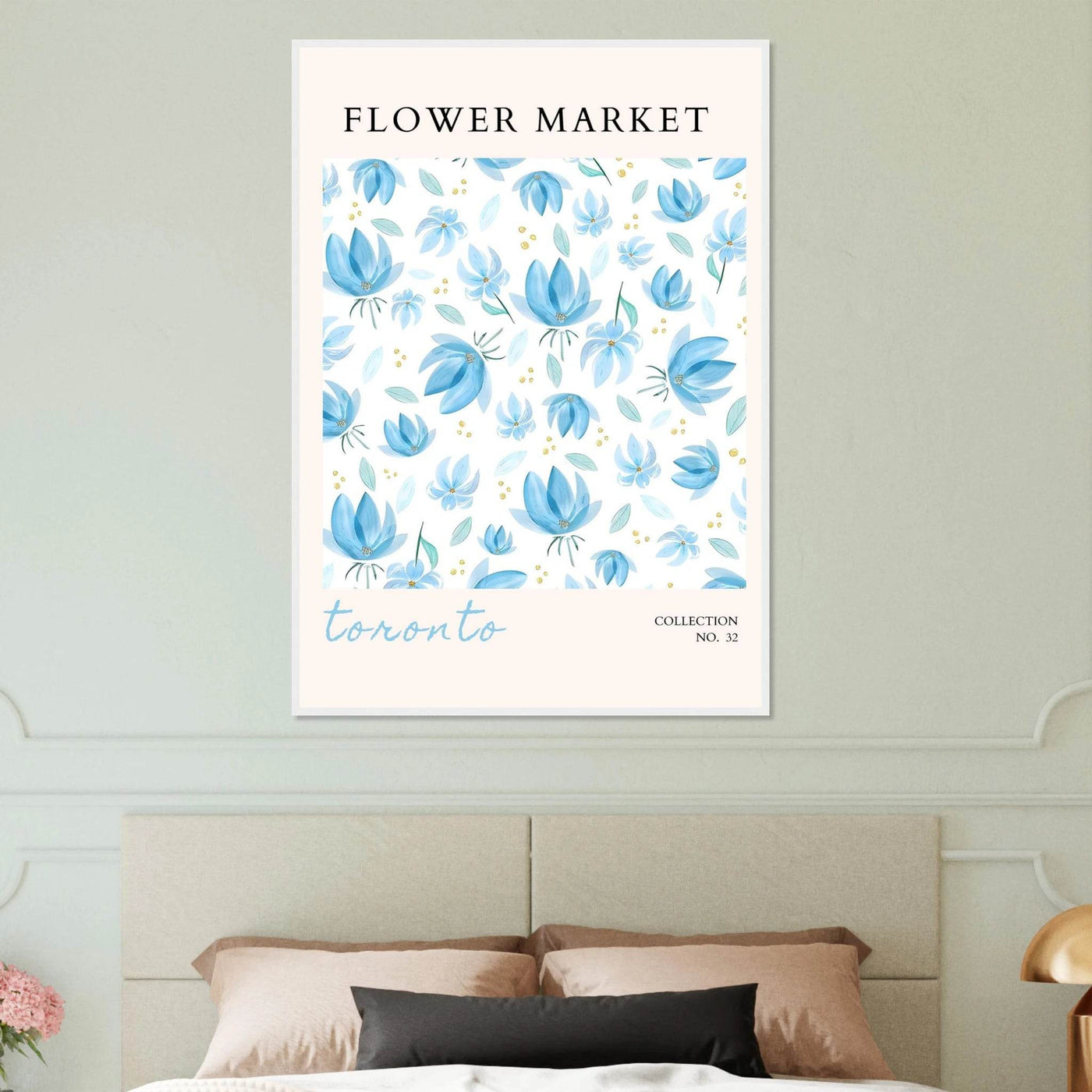 Toronto Flower Market Wall Art – Delicate Blue Floral & Gold Dot Prints | Framed & Ready-to-Hang - Vibrantwalls