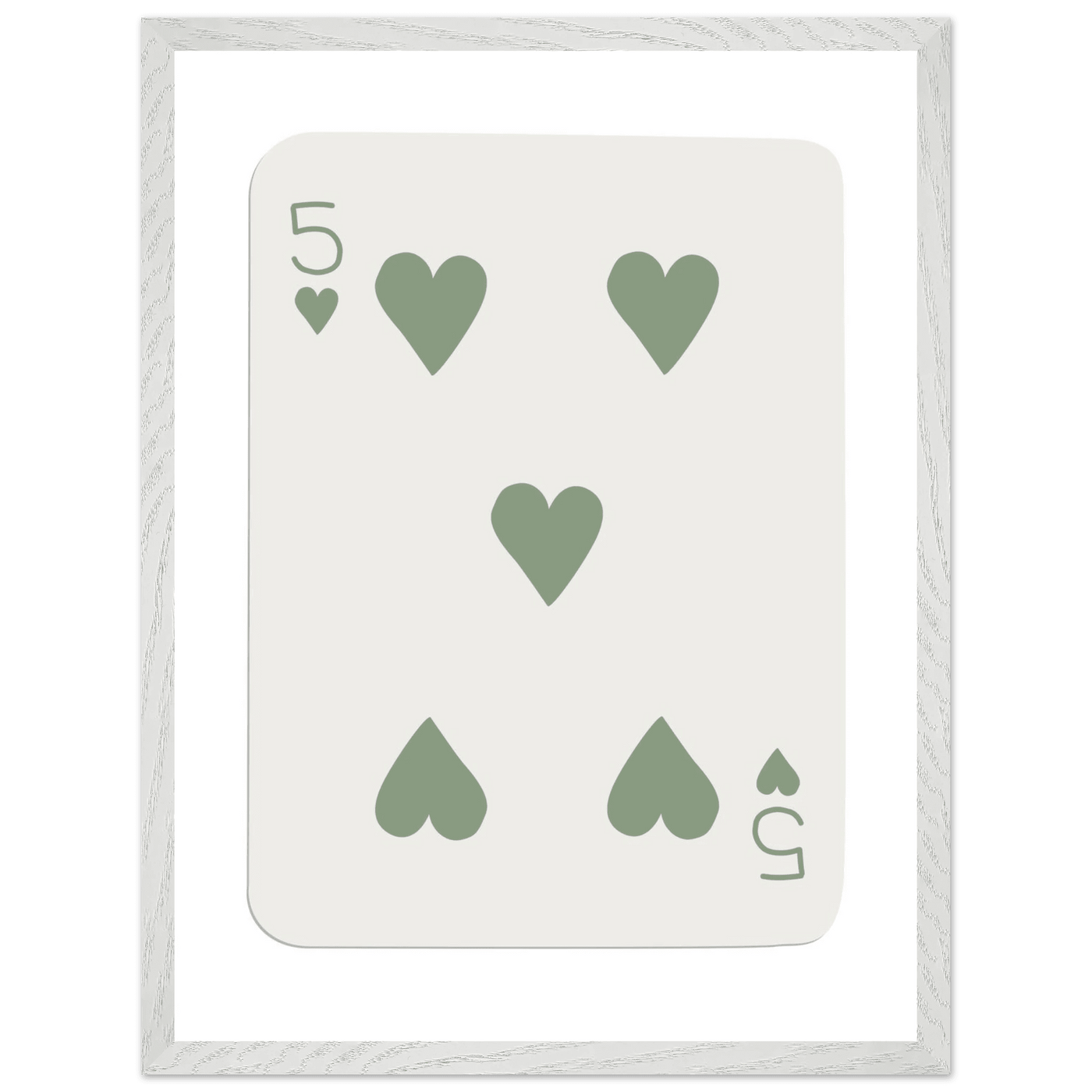 Five of Hearts Poker Card Print - Sage Green Aesthetic Framed Art, Eco-Friendly Wood Frame in Multiple Sizes - Vibrantwalls
