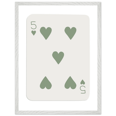 Five of Hearts Poker Card Print - Sage Green Aesthetic Framed Art, Eco-Friendly Wood Frame in Multiple Sizes - Vibrantwalls