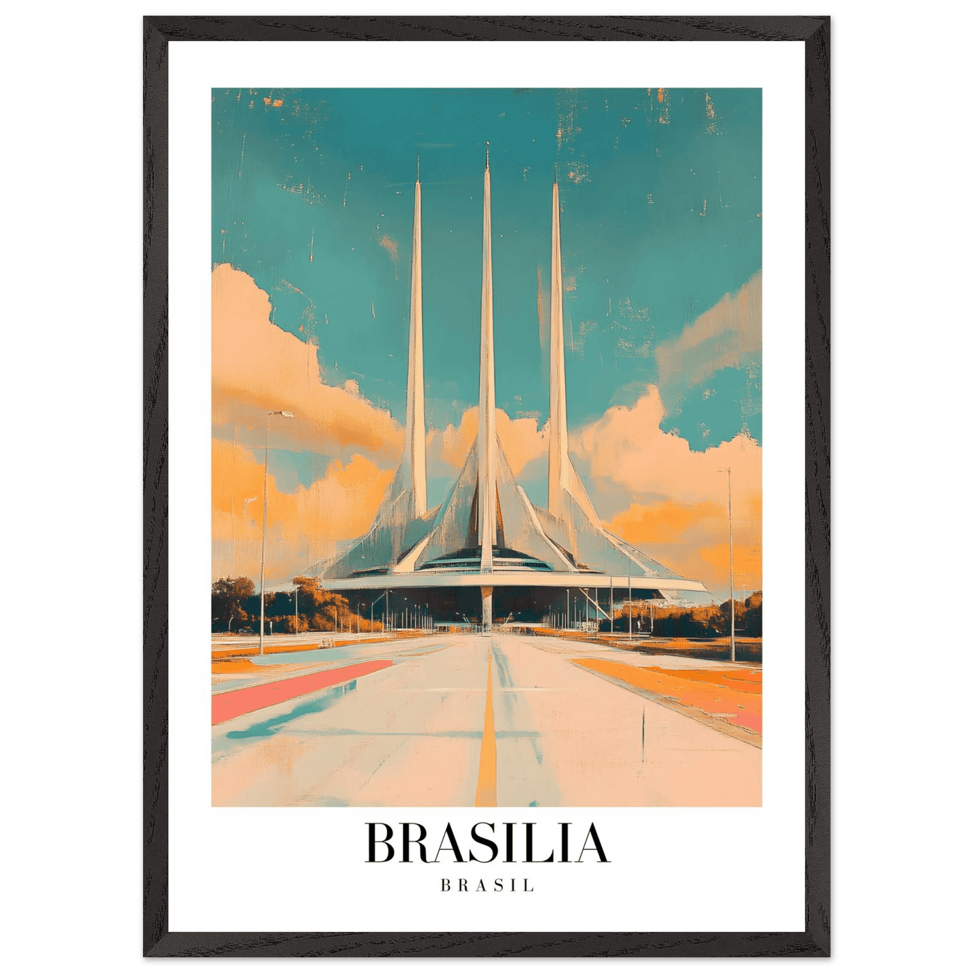 Brasília Brasil Mid-Century Modern Framed Poster – Vintage Travel Art with Wooden Frame - Vibrantwalls