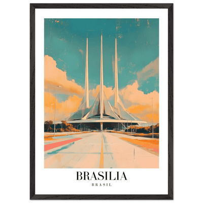 Brasília Brasil Mid-Century Modern Framed Poster – Vintage Travel Art with Wooden Frame - Vibrantwalls