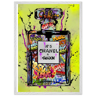 Coco Chanel No. 5 Graffiti Art Print - Vibrant Street Style Perfume Bottle Framed Wall Art - Vibrantwalls