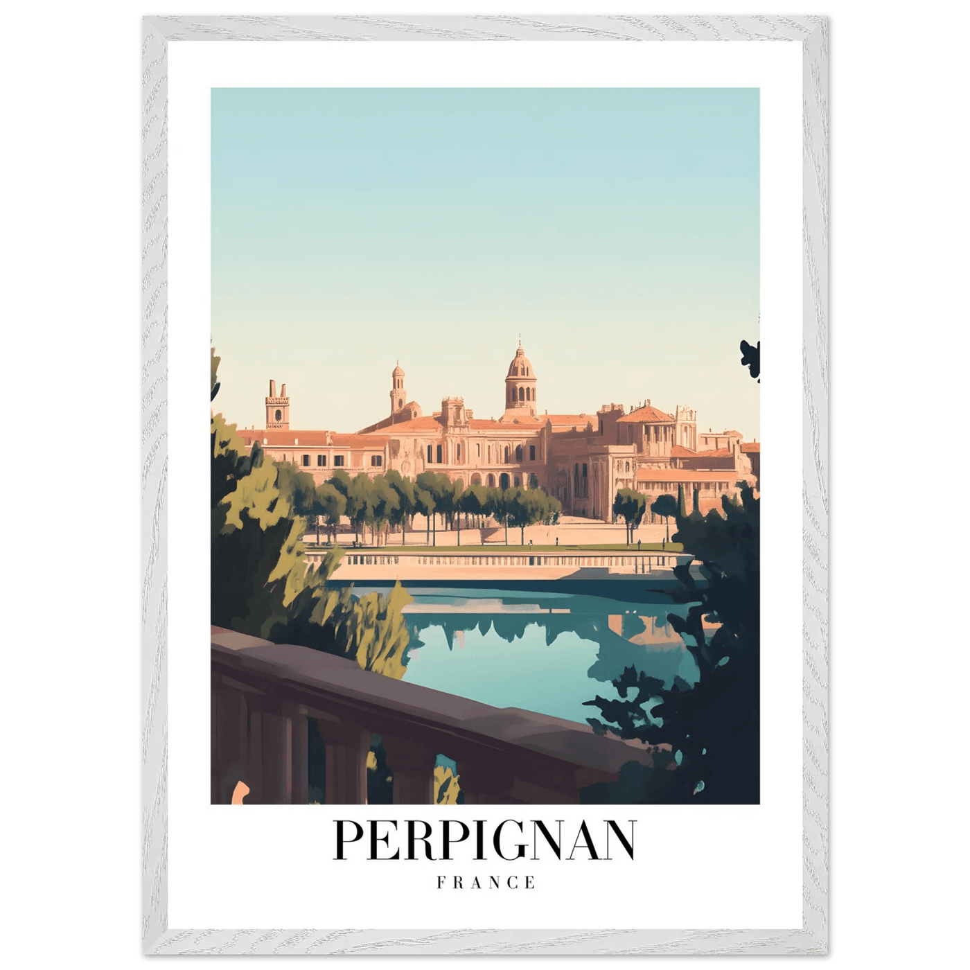Perpignan France Framed Poster – Vintage Cityscape Wall Art with Wooden Frame - Vibrantwalls