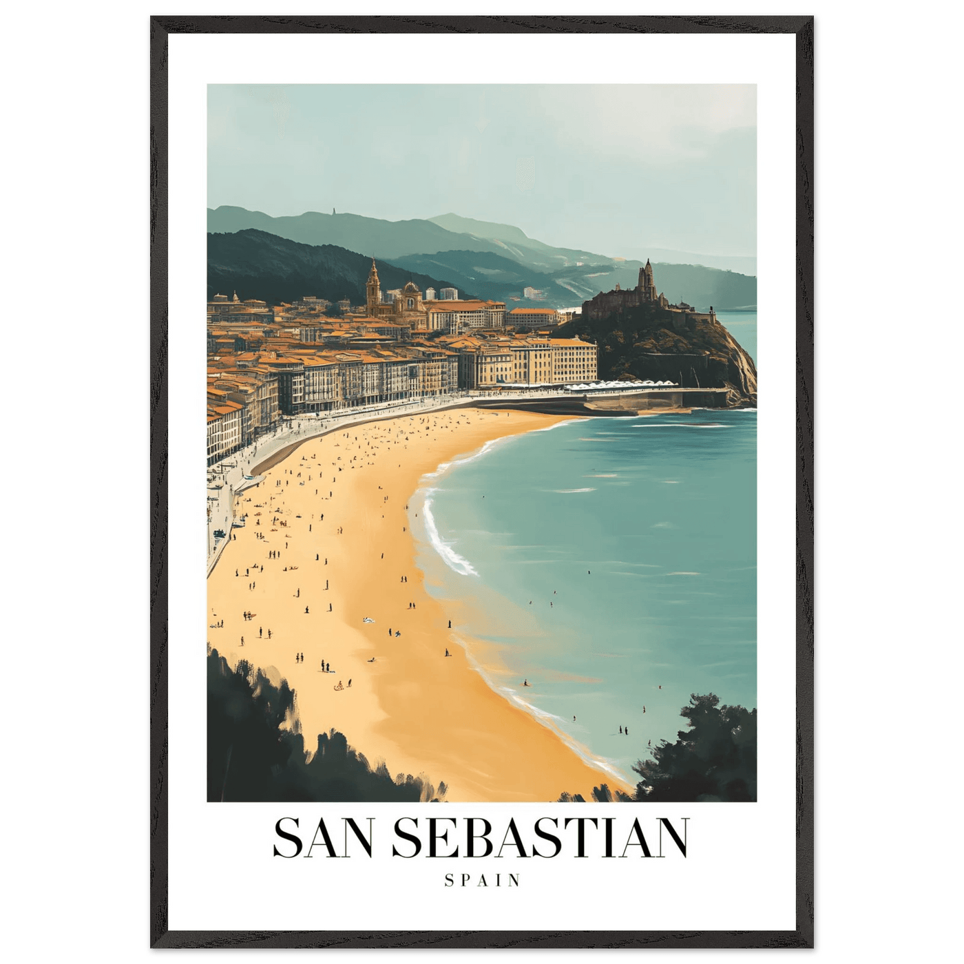 San Sebastian Spain Framed Poster – Vintage Coastal Travel Wall Art with Wooden Frame - Vibrantwalls