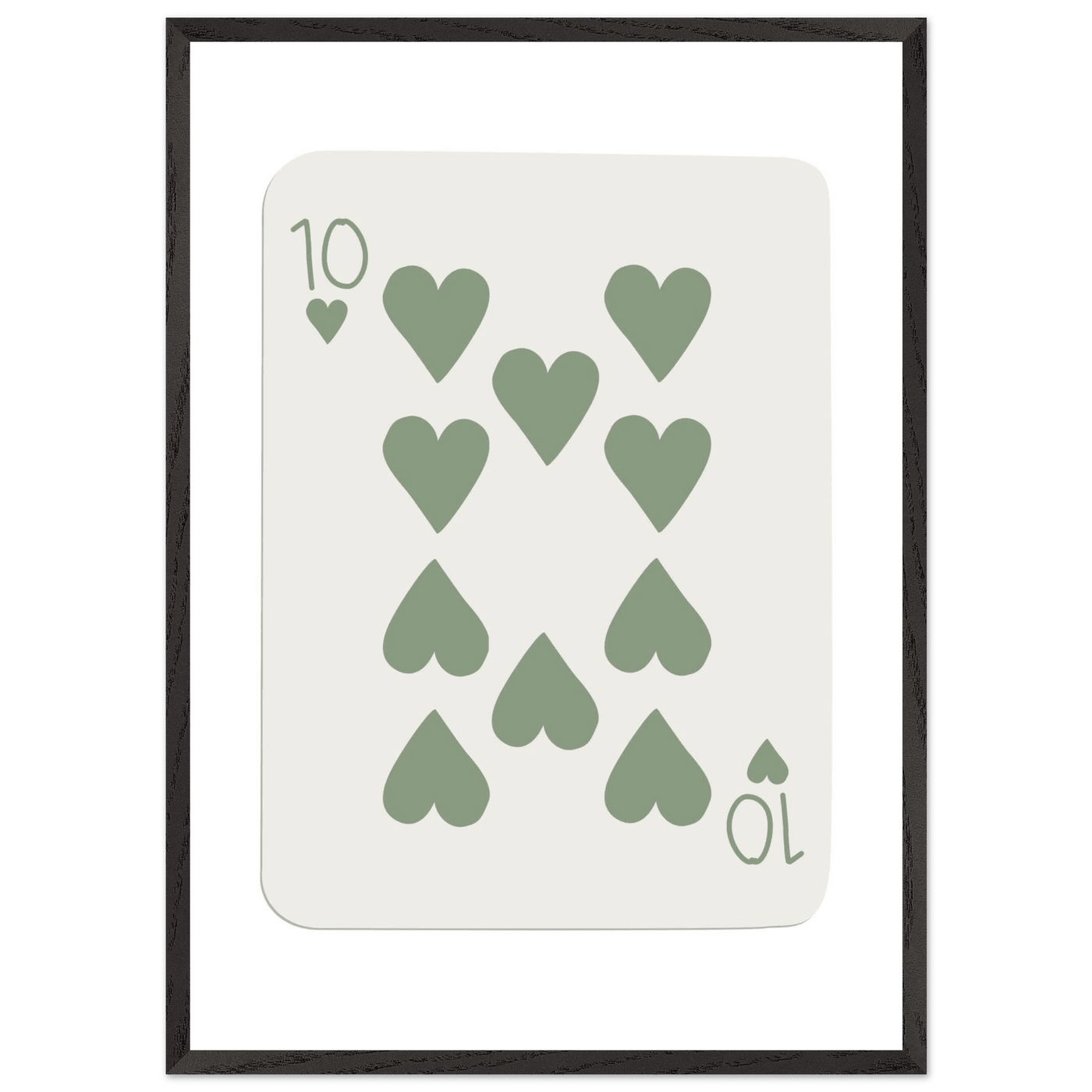 Minimalist Ten of Hearts Poker Card Print - Mounted & Framed Wall Art, Eco-Friendly Wood Frame in Your Choice of Finish - Vibrantwalls