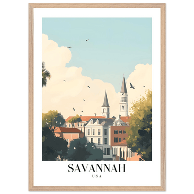 Savannah USA Framed Poster – Charming Cityscape Wall Art with Wooden Frame - Vibrantwalls
