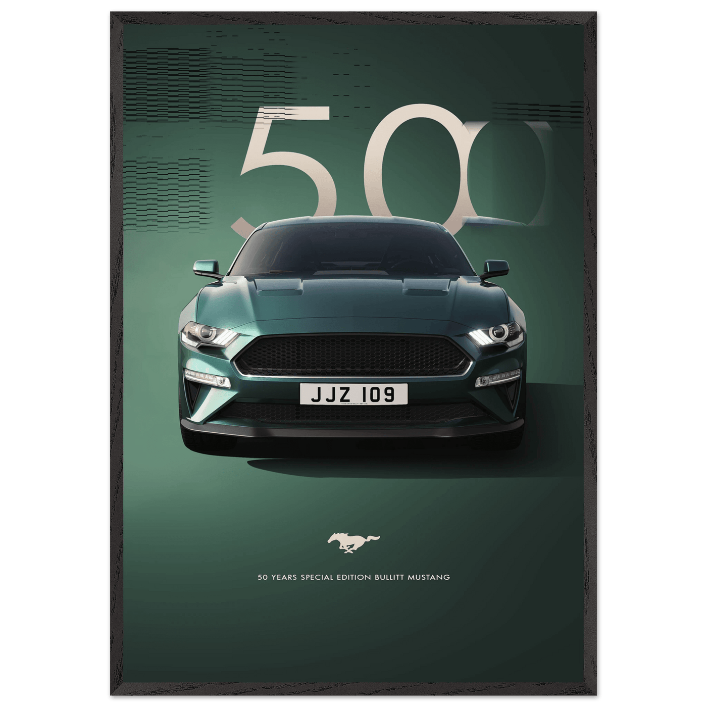 1968 Bullitt Mustang GT - 50th Anniversary Framed Poster | Iconic Dark Highland Green, Ready-to-Hang Wall Art - Vibrantwalls