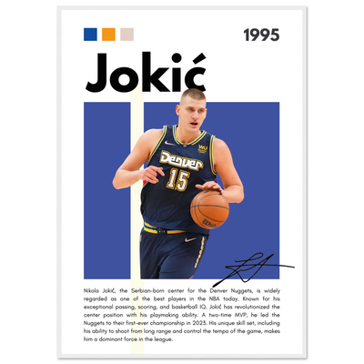 Nikola Jokic Joker Nuggets Minimalist Art Print 70x100 cm 28x40″ White frame Vibrantwalls