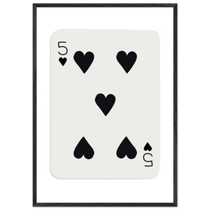 Minimalist Five of Hearts Poker Card Print - Eco-Friendly Framed Wall Art, Your Choice of Frame & Size - Vibrantwalls